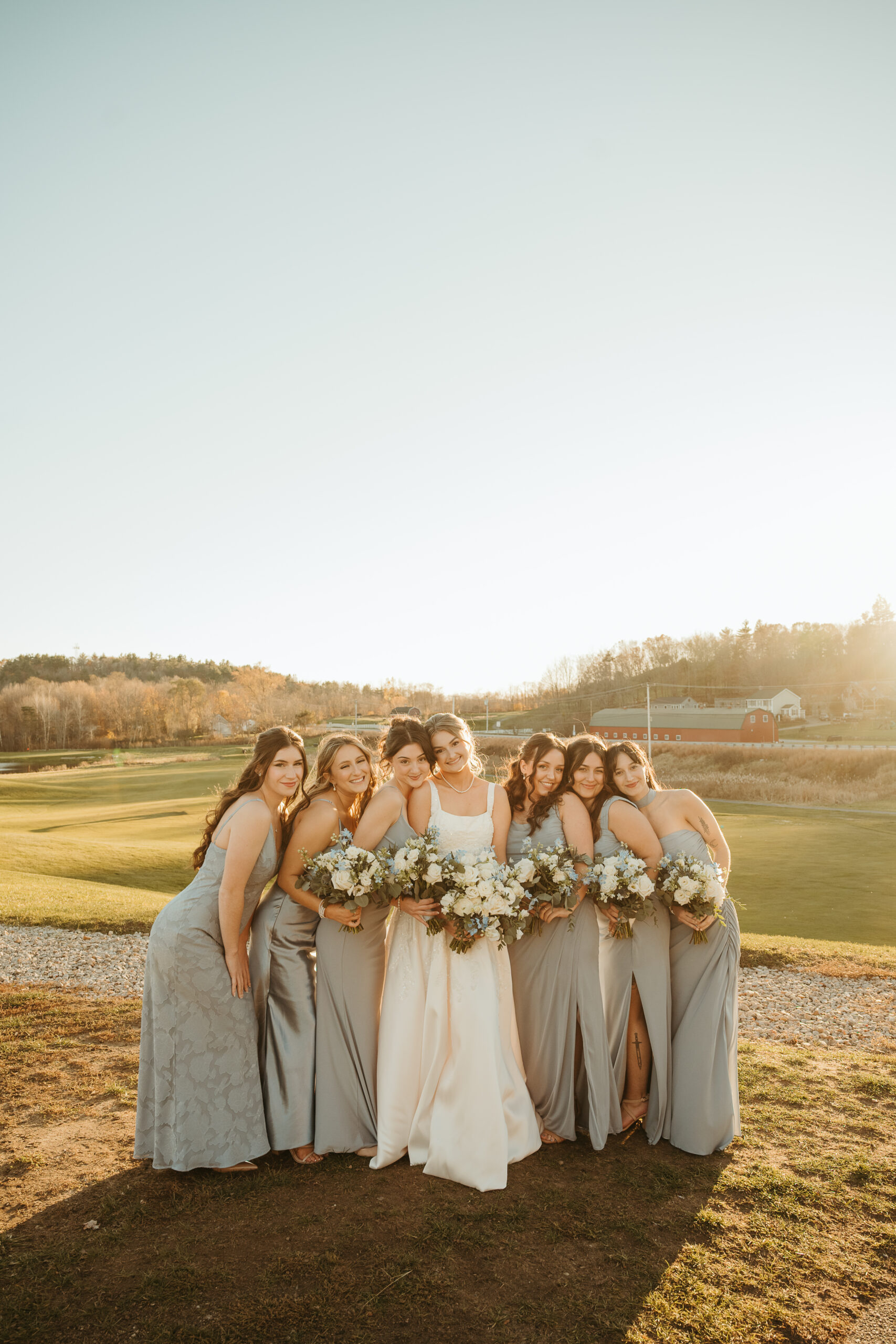 bride and bridesmaids at The Red Barn at Outlook Farm