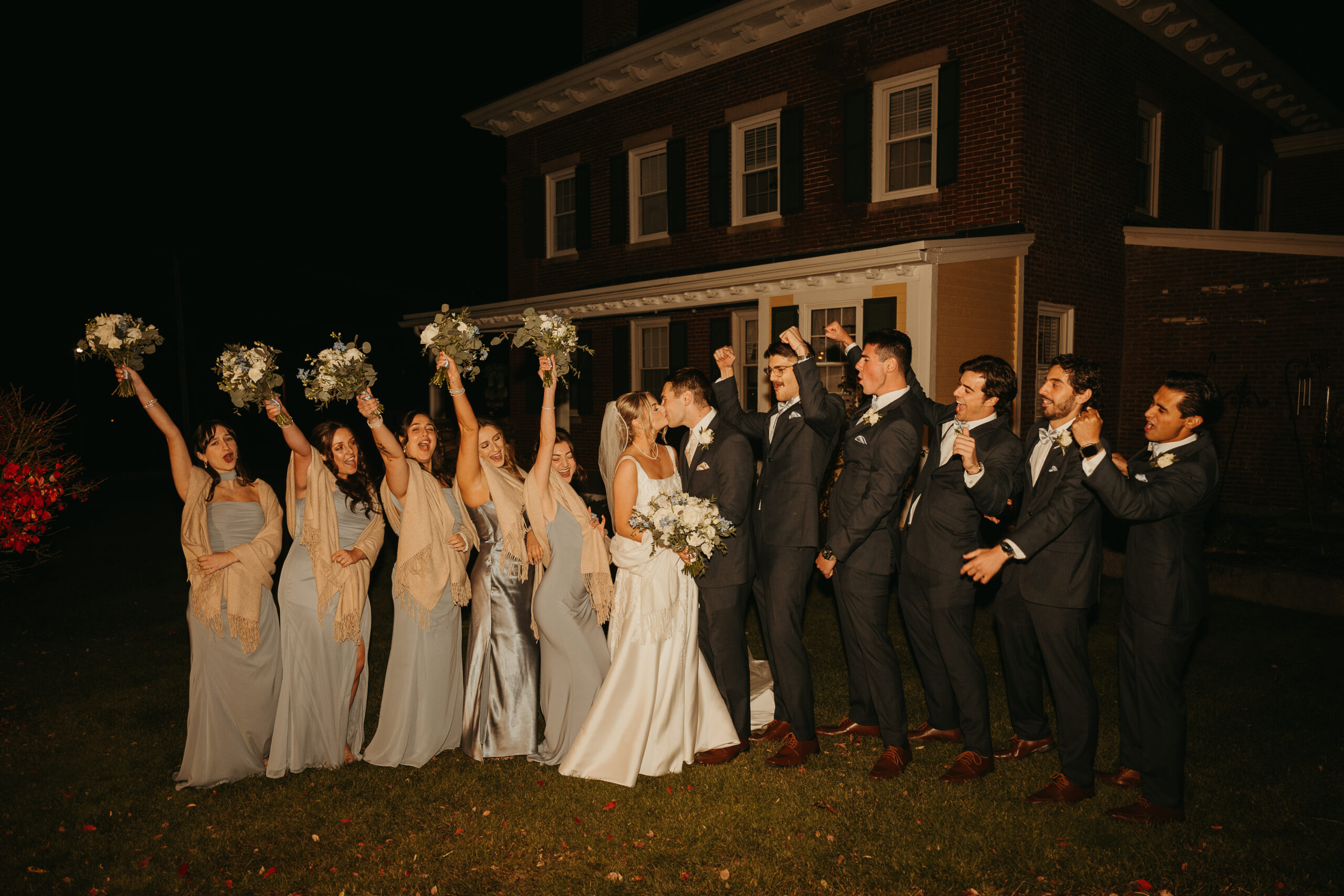 bridal party at The Red Barn at Outlook Farm