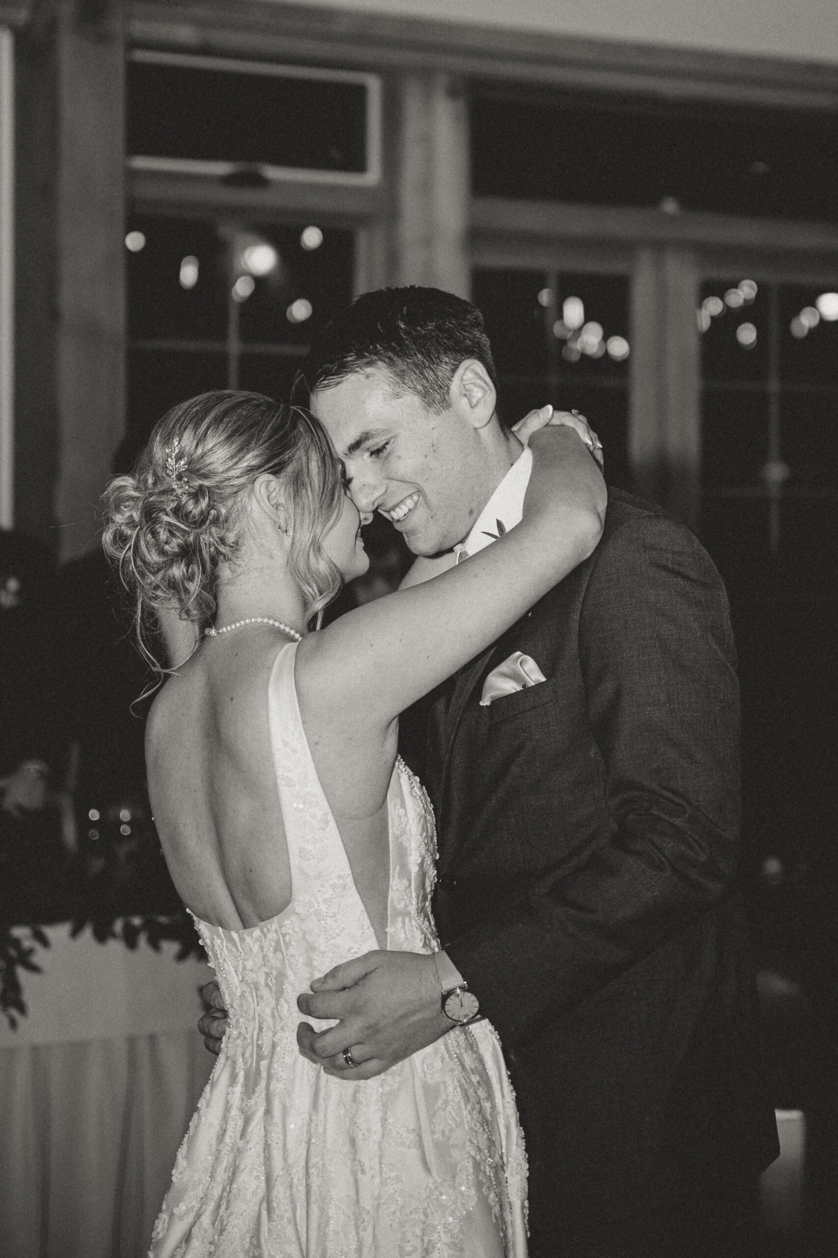 first dance of bride and groom at The Red Barn at Outlook Farm